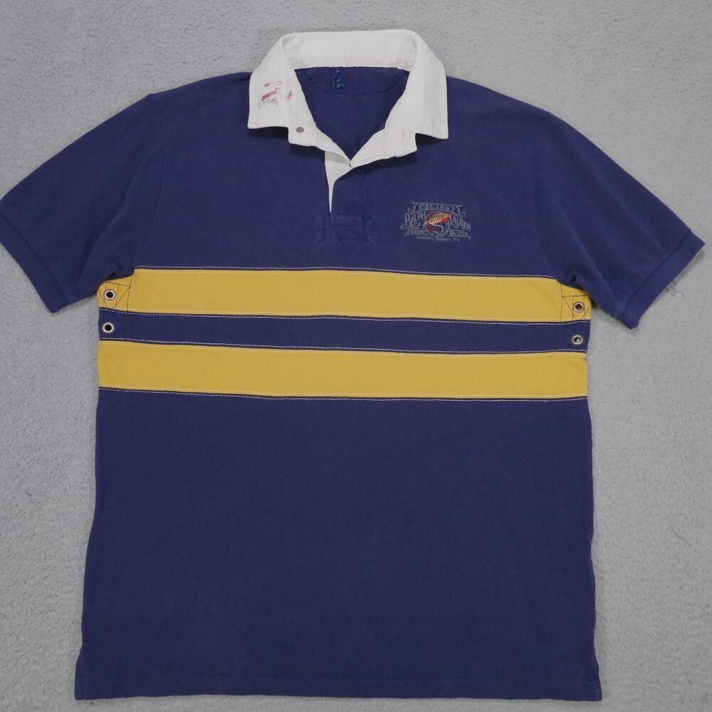 Polo Ralph Lauren Fishing Tackle Colorblock Rugby Polo Shirt Navy Yellow Large